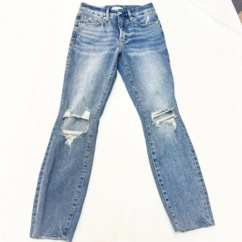 Good American Good Legs Blue261 Ripped Raw Hem Denim Jeans SIze 2 / 26
